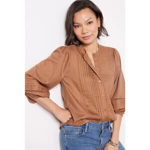 Evereve Womens Lenny Crochet Trim Blouse Button-Front 3/4 Sleeves Brown Size XL